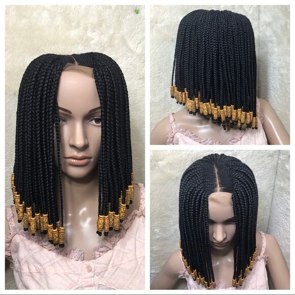 Bob center part closure wig with beads - Picture 1 of 5